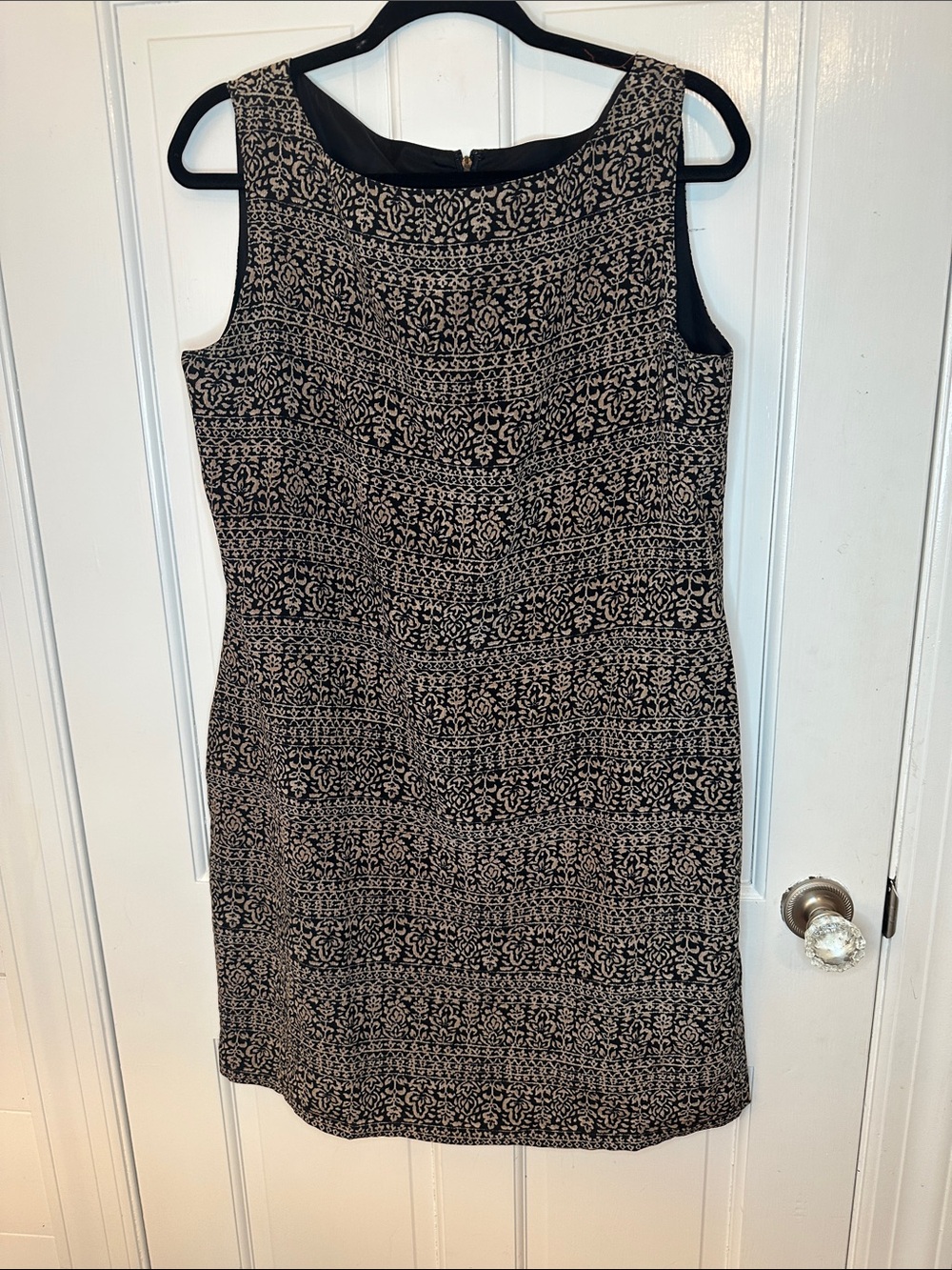 Coldwater Creek Black and Cream Patterned Silk Midi Dress size 12 EUC
